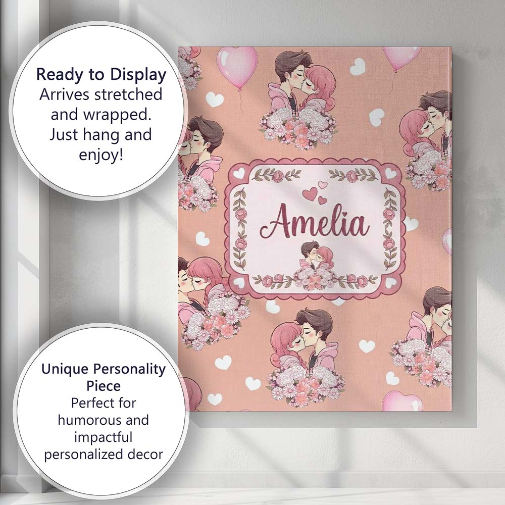 Personalised Name Romantic Couple Kissing Custom Unique Gift Idea Elegant Feature Canvas Wall Art Print Decor Picture Ready to Hang