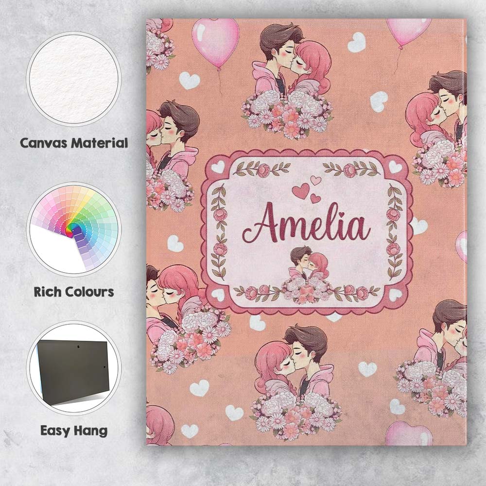 Personalised Name Romantic Couple Kissing Custom Unique Gift Idea Elegant Feature Canvas Wall Art Print Decor Picture Ready to Hang