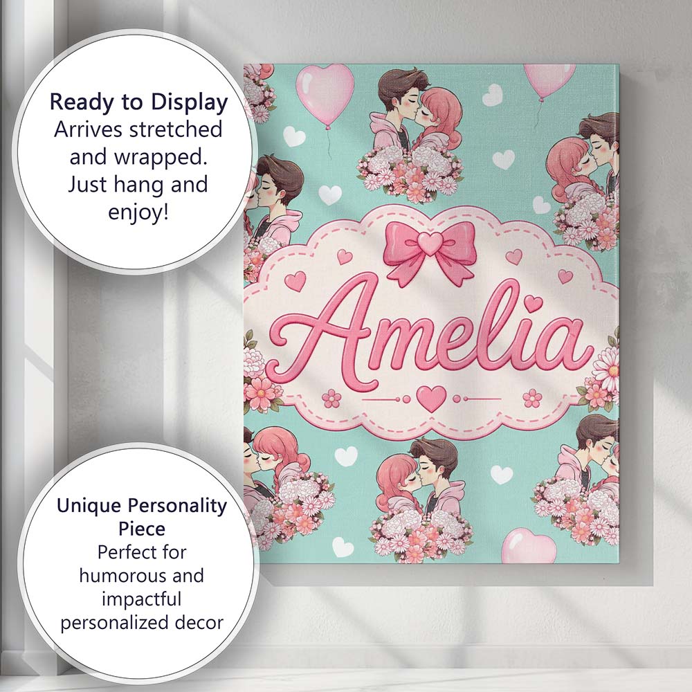 Personalised Name Romantic Couple Kissing Custom Unique Gift Idea Elegant Feature Canvas Wall Art Print Decor Picture Ready to Hang