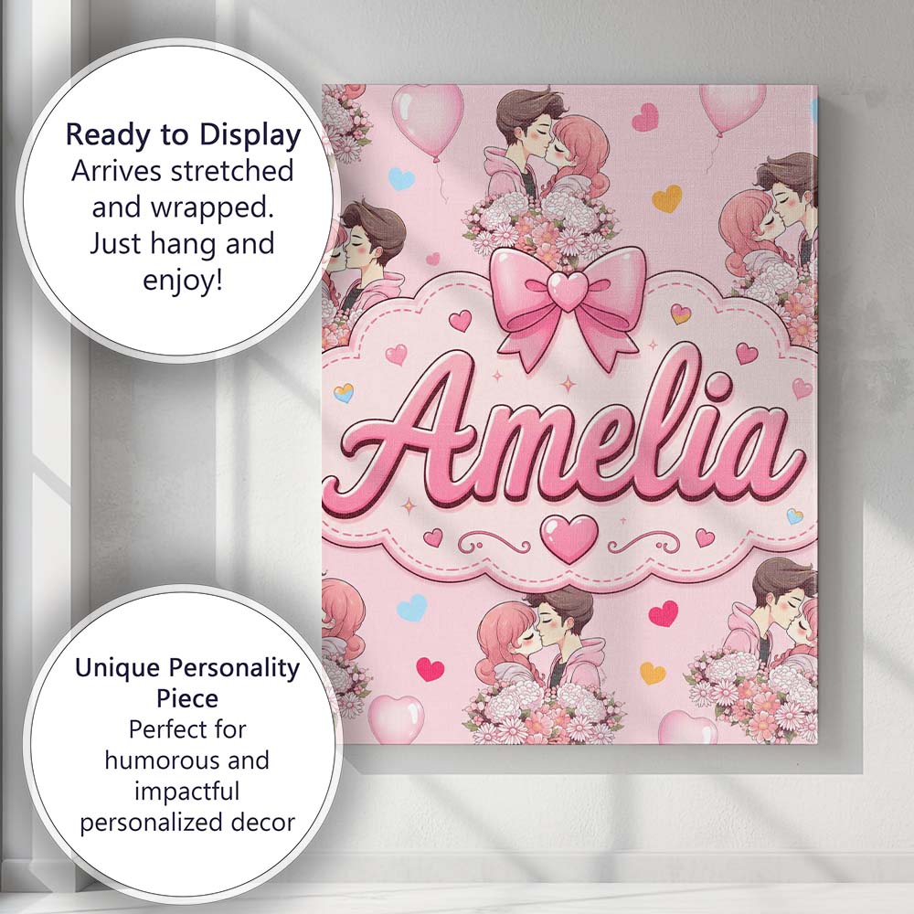 Personalised Name Romantic Couple Kissing Custom Unique Gift Idea Elegant Feature Canvas Wall Art Print Decor Picture Ready to Hang