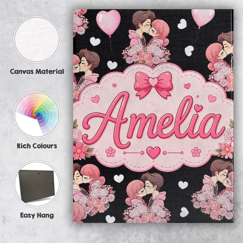 Personalised Name Romantic Couple Kissing Custom Unique Gift Idea Elegant Feature Canvas Wall Art Print Decor Picture Ready to Hang