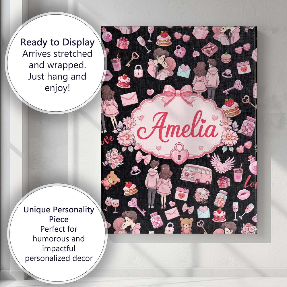 Personalised Name Cute Love Couple Gifts Custom Unique Gift Idea Elegant Feature Canvas Wall Art Print Decor Picture Ready to Hang