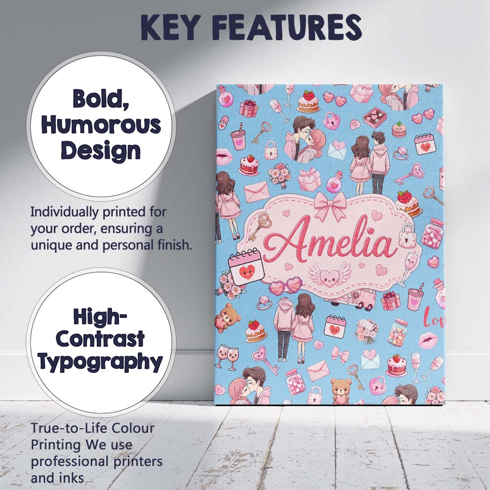 Personalised Name Cute Love Couple Gifts Custom Unique Gift Idea Elegant Feature Canvas Wall Art Print Decor Picture Ready to Hang