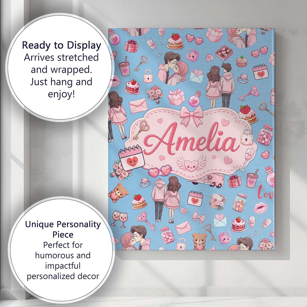 Personalised Name Cute Love Couple Gifts Custom Unique Gift Idea Elegant Feature Canvas Wall Art Print Decor Picture Ready to Hang