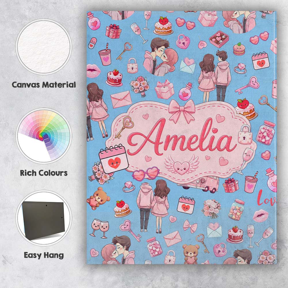 Personalised Name Cute Love Couple Gifts Custom Unique Gift Idea Elegant Feature Canvas Wall Art Print Decor Picture Ready to Hang