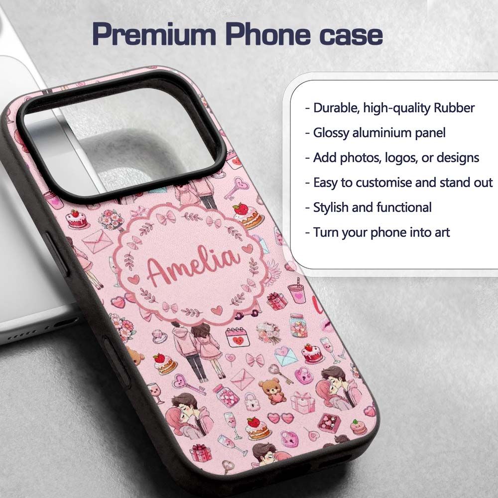 Cute Love Couple Gifts Cakes Teddy Bear Pattern Custom Name Protective Phone Case Mobile Cover Durable Everyday Smartphone Shock Resistant