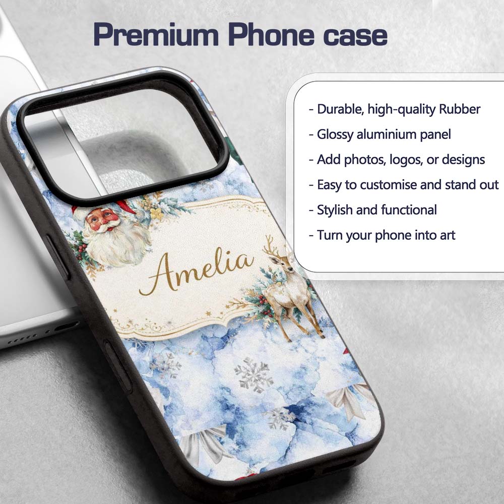 Christmas Santa Reindeer Snowflake Bow Festive Custom Name Protective Phone Case Mobile Cover Durable Everyday Smartphone Shock Resistant