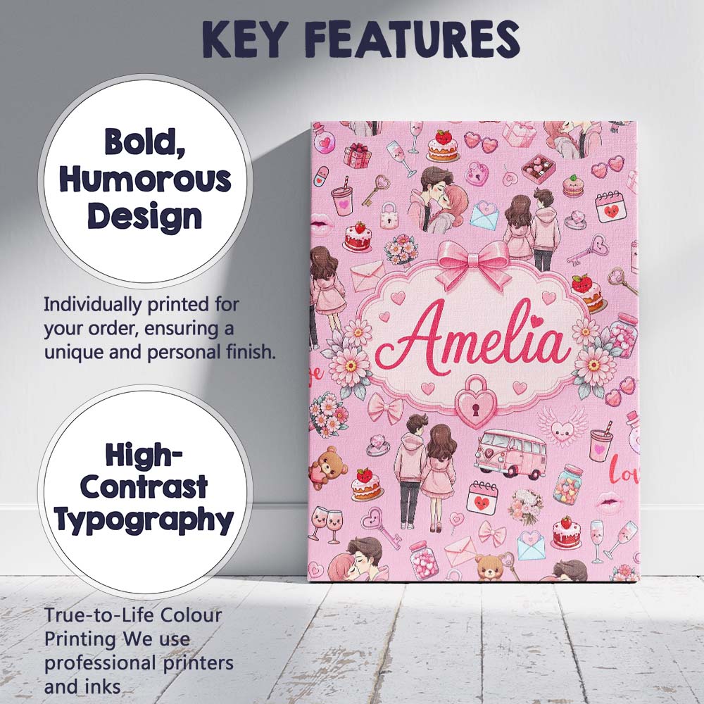 Personalised Name Cute Love Couple Gifts Custom Unique Gift Idea Elegant Feature Canvas Wall Art Print Decor Picture Ready to Hang