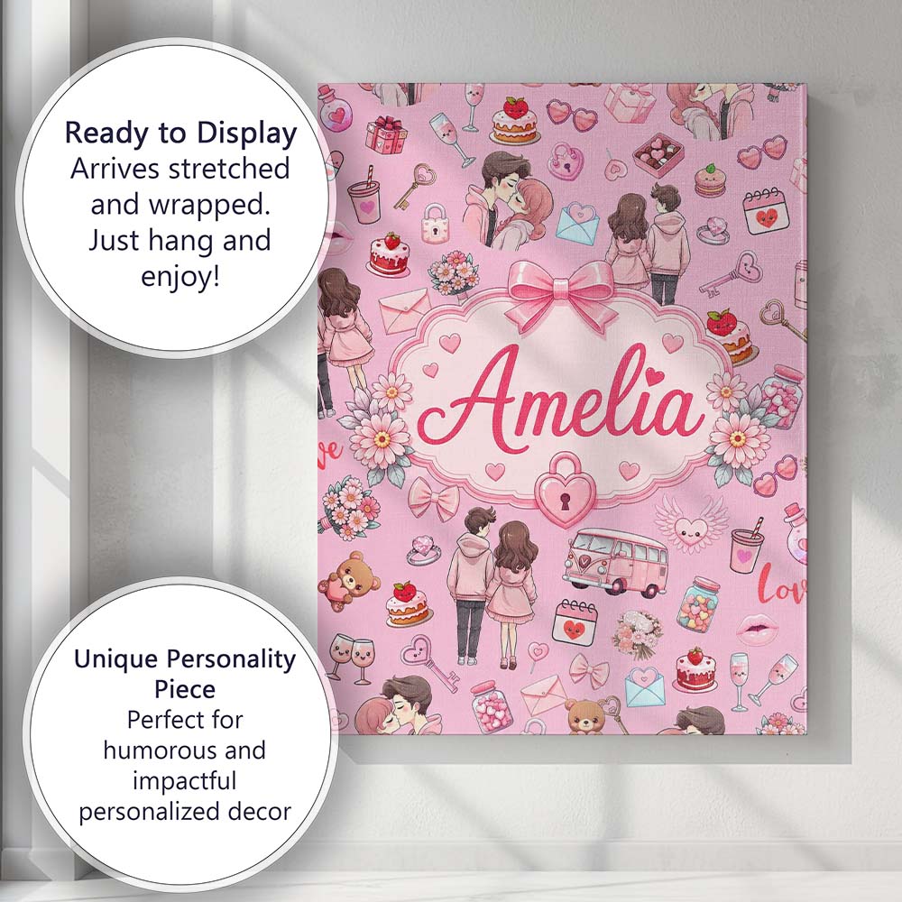 Personalised Name Cute Love Couple Gifts Custom Unique Gift Idea Elegant Feature Canvas Wall Art Print Decor Picture Ready to Hang