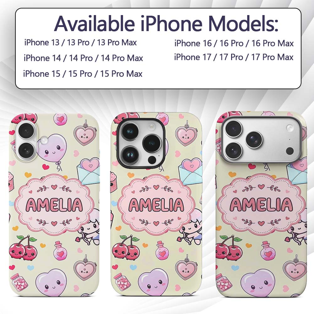 Cute Cupid Angels Hearts Sweets Balloon Love Custom Name Protective Phone Case Mobile Cover Durable Everyday Smartphone Shock Resistant