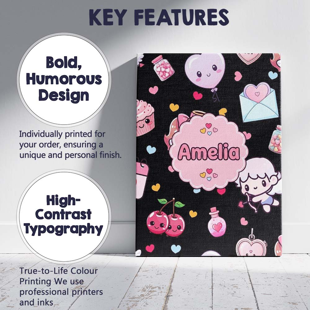 Personalised Name Cute Cupid Angels Hearts Custom Unique Gift Idea Elegant Feature Canvas Wall Art Print Decor Picture Ready to Hang