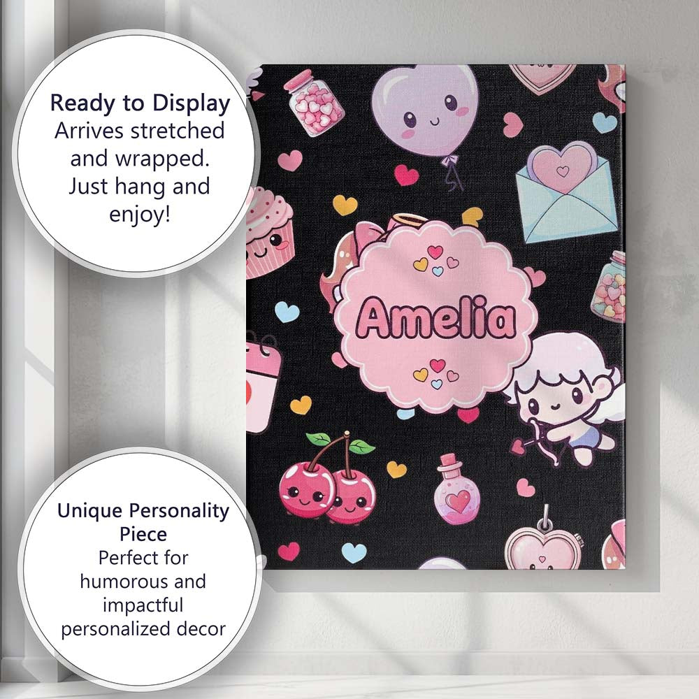 Personalised Name Cute Cupid Angels Hearts Custom Unique Gift Idea Elegant Feature Canvas Wall Art Print Decor Picture Ready to Hang