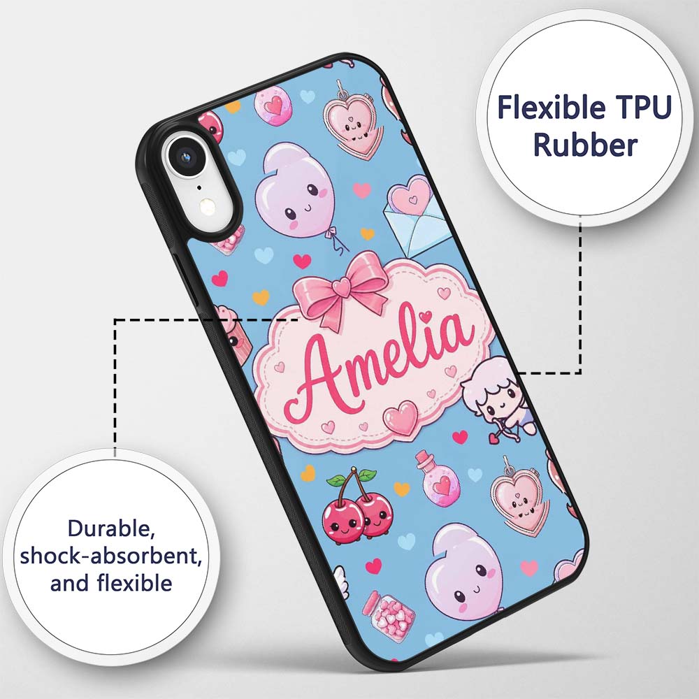 Cute Cupid Angels Hearts Sweets Balloon Love Custom Name Protective Phone Case Mobile Cover Durable Everyday Smartphone Shock Resistant