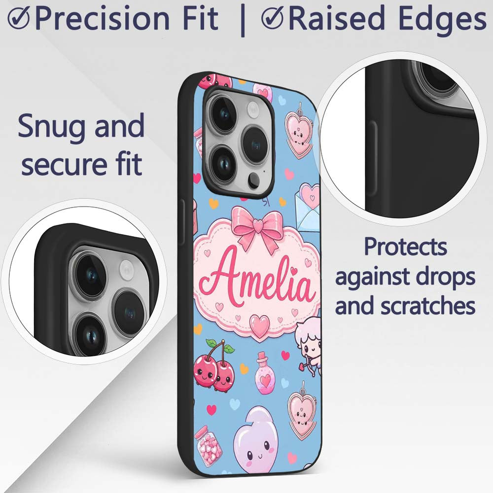 Cute Cupid Angels Hearts Sweets Balloon Love Custom Name Protective Phone Case Mobile Cover Durable Everyday Smartphone Shock Resistant