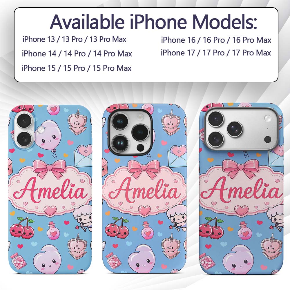 Cute Cupid Angels Hearts Sweets Balloon Love Custom Name Protective Phone Case Mobile Cover Durable Everyday Smartphone Shock Resistant