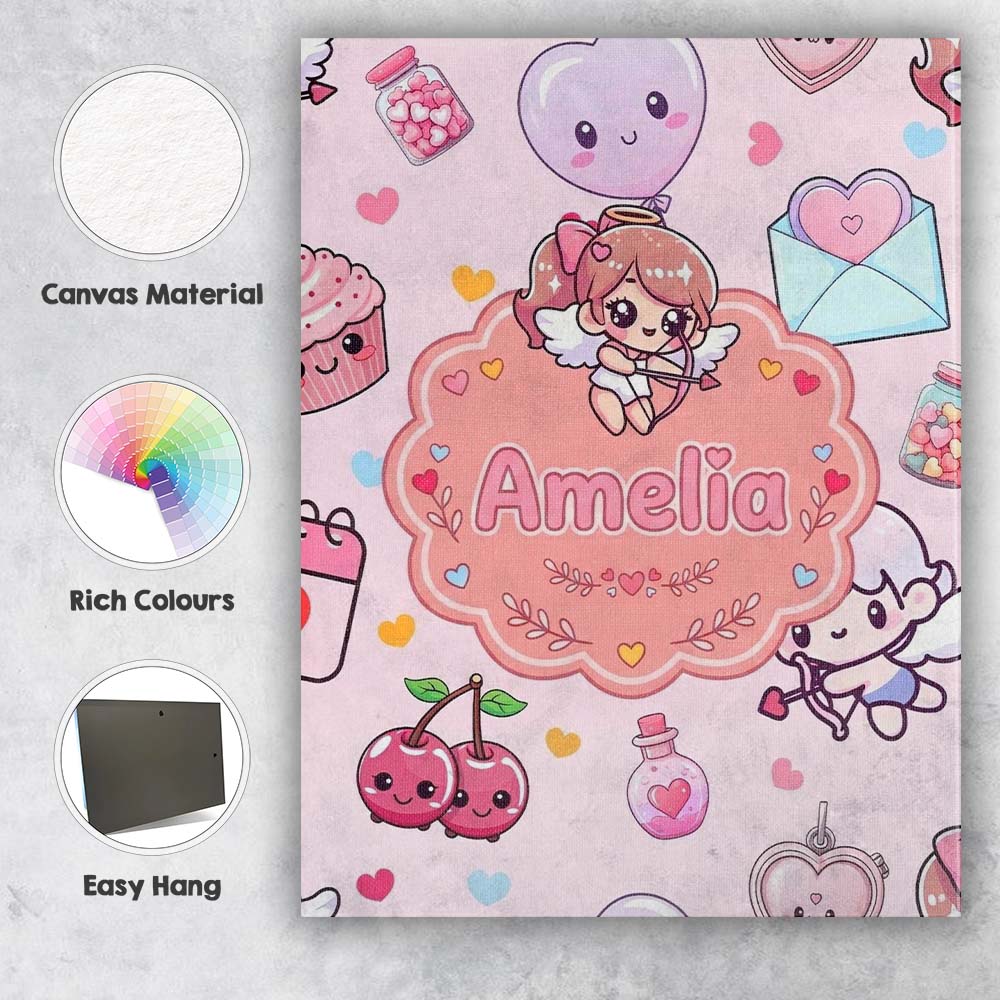 Personalised Name Cute Cupid Angels Hearts Custom Unique Gift Idea Elegant Feature Canvas Wall Art Print Decor Picture Ready to Hang