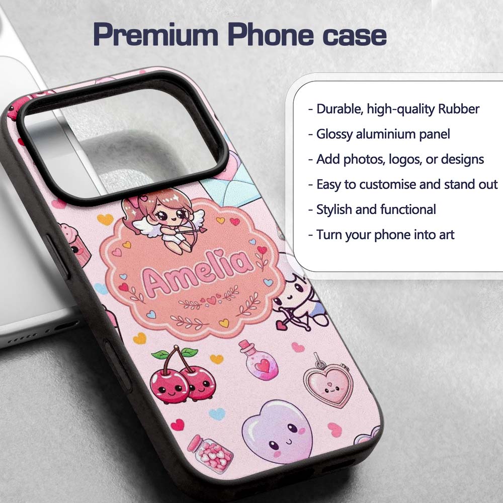 Cute Cupid Angels Hearts Sweets Balloon Love Custom Name Protective Phone Case Mobile Cover Durable Everyday Smartphone Shock Resistant