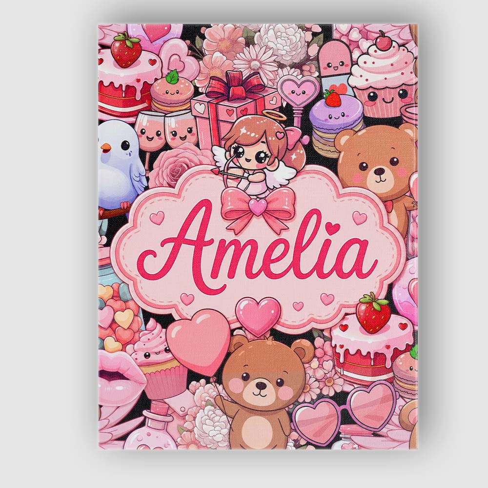 Personalised Name Cute Teddy Bear Cupcake Custom Unique Gift Idea Elegant Feature Canvas Wall Art Print Decor Picture Ready to Hang