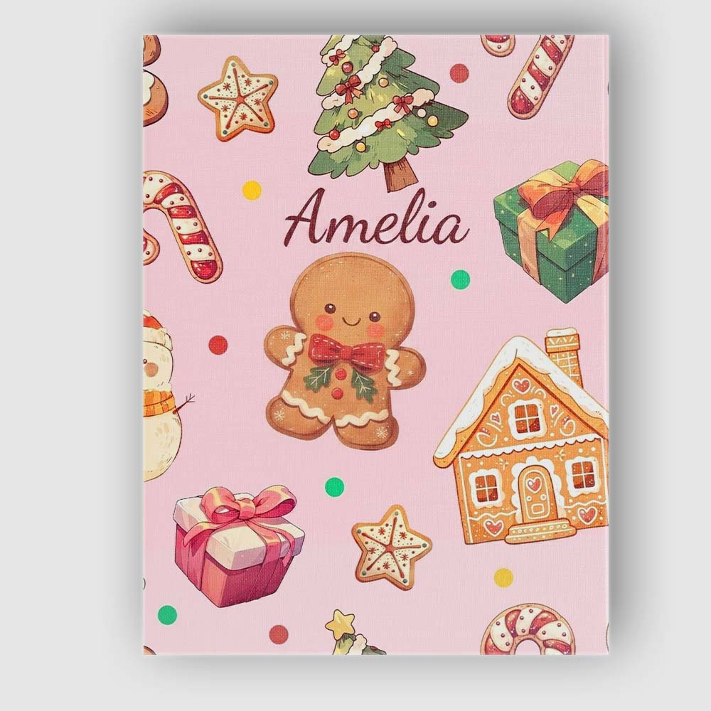 Personalised Name Cute Gingerbread Man Custom Modern Room Accent Elegant Feature Canvas Wall Art Print Decor Picture Ready to Hang