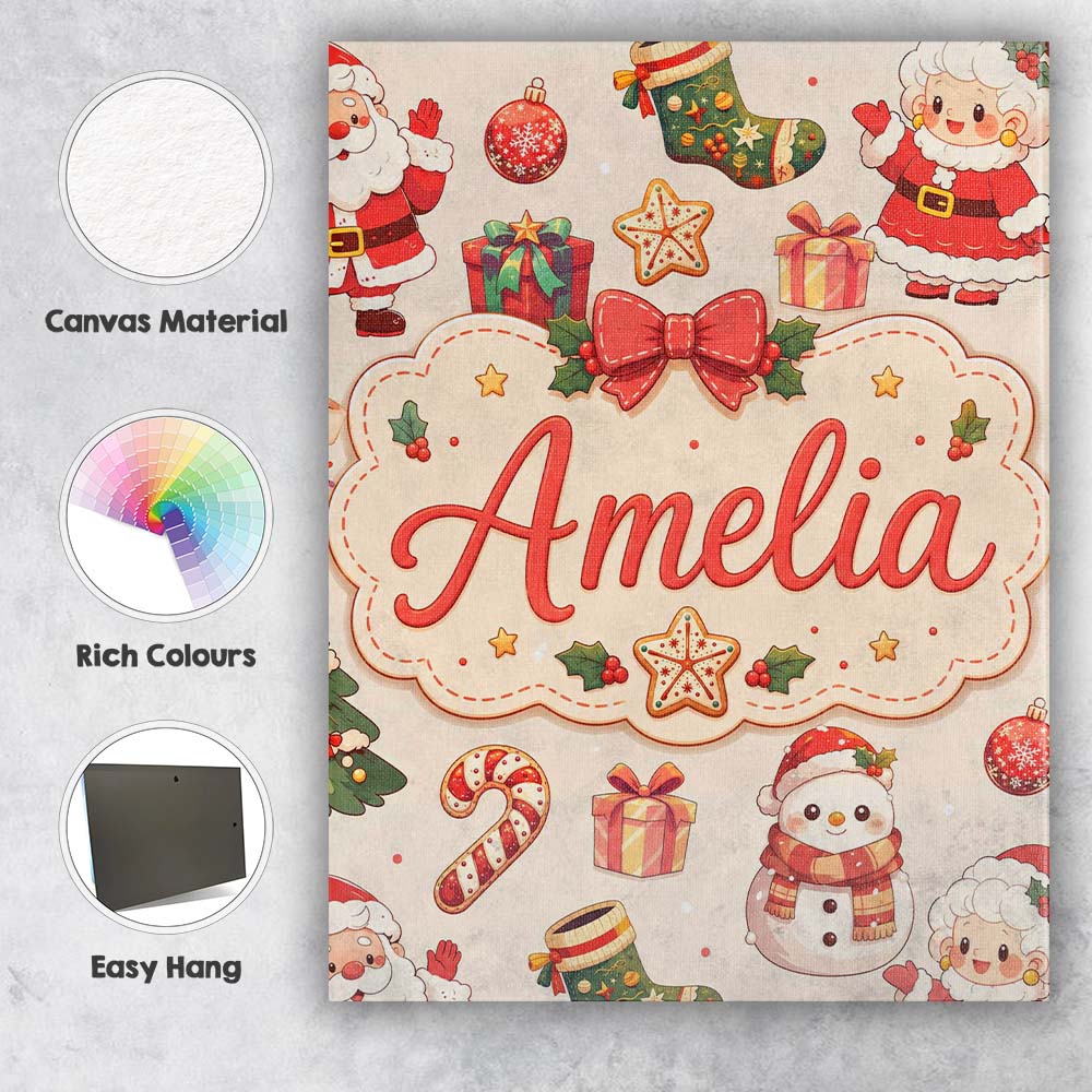 Personalised Name Cute Santa Claus Mrs Custom Modern Room Accent Elegant Feature Canvas Wall Art Print Decor Picture Ready to Hang
