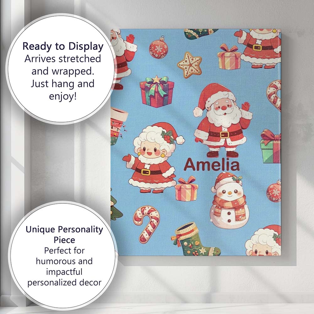 Personalised Name Cute Santa Claus Mrs Custom Modern Room Accent Elegant Feature Canvas Wall Art Print Decor Picture Ready to Hang