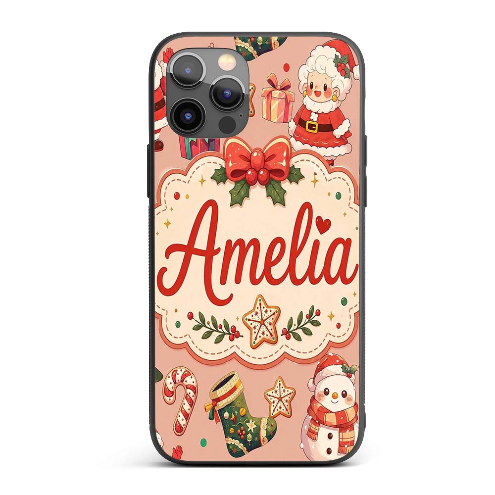 Cute Santa Claus Mrs Claus Snowman Christmas Gift Custom Name Protective Phone Case Mobile Cover Durable Everyday Smartphone Shock Resistant