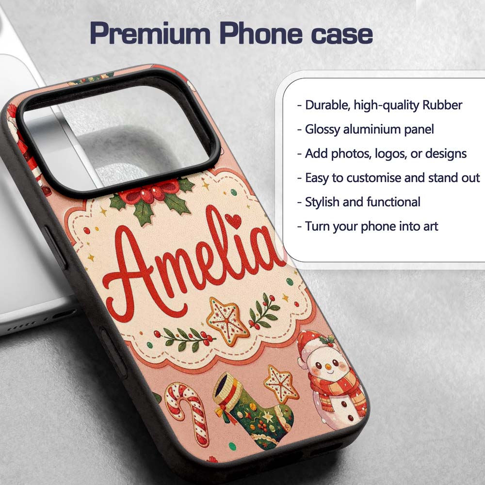Cute Santa Claus Mrs Claus Snowman Christmas Gift Custom Name Protective Phone Case Mobile Cover Durable Everyday Smartphone Shock Resistant