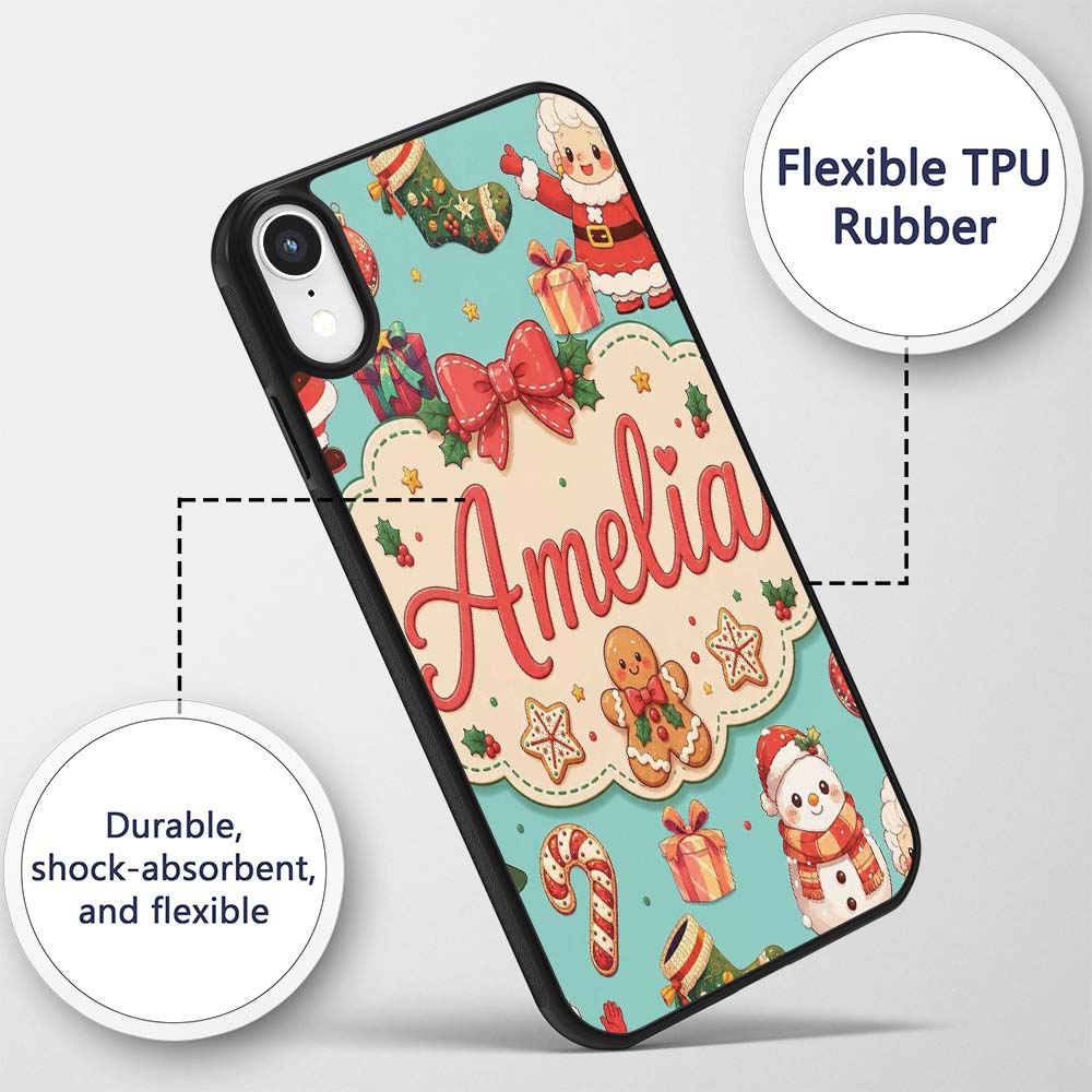 Cute Santa Claus Mrs Claus Snowman Christmas Gift Custom Name Protective Phone Case Mobile Cover Durable Everyday Smartphone Shock Resistant