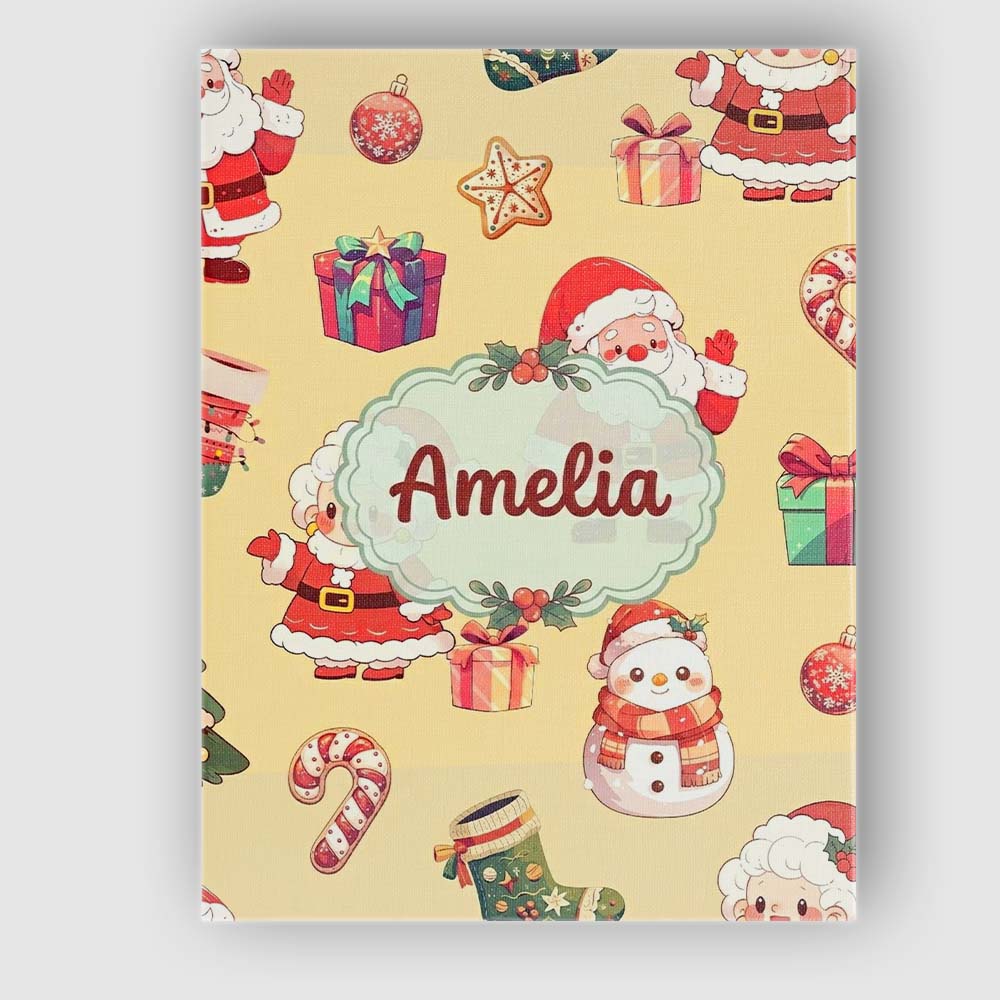 Personalised Name Cute Santa Claus Mrs Custom Modern Room Accent Elegant Feature Canvas Wall Art Print Decor Picture Ready to Hang