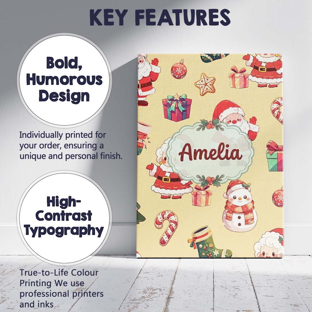 Personalised Name Cute Santa Claus Mrs Custom Modern Room Accent Elegant Feature Canvas Wall Art Print Decor Picture Ready to Hang