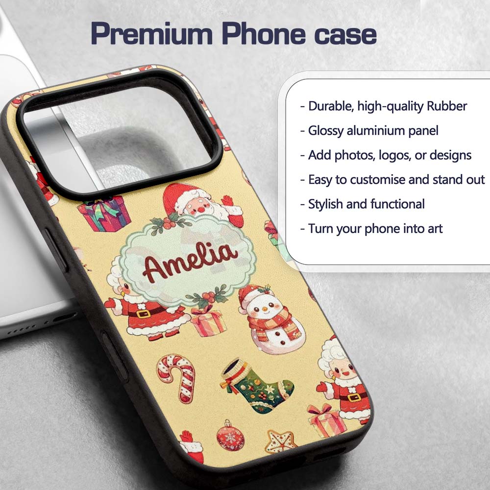 Cute Santa Claus Mrs Claus Snowman Christmas Gift Custom Name Protective Phone Case Mobile Cover Durable Everyday Smartphone Shock Resistant