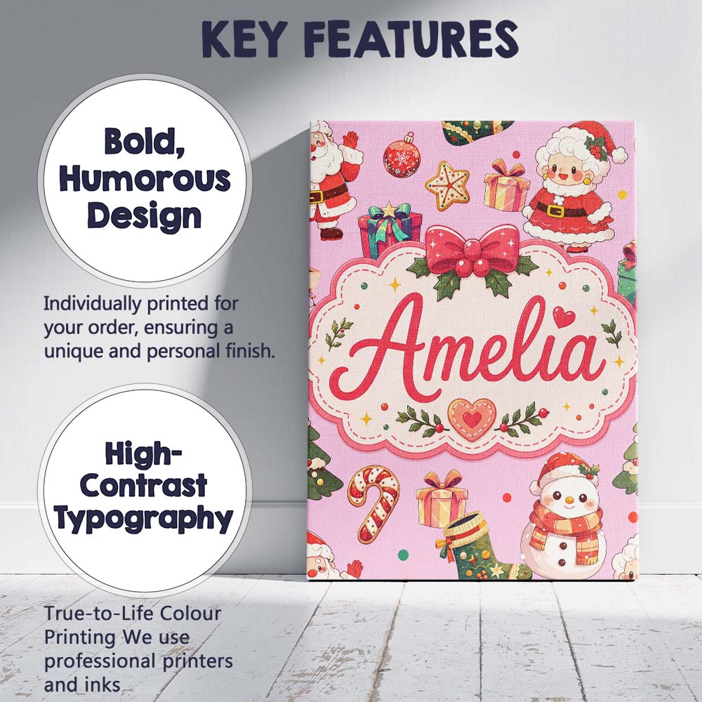 Personalised Name Cute Santa Claus Mrs Custom Modern Room Accent Elegant Feature Canvas Wall Art Print Decor Picture Ready to Hang