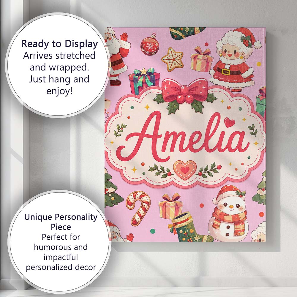 Personalised Name Cute Santa Claus Mrs Custom Modern Room Accent Elegant Feature Canvas Wall Art Print Decor Picture Ready to Hang