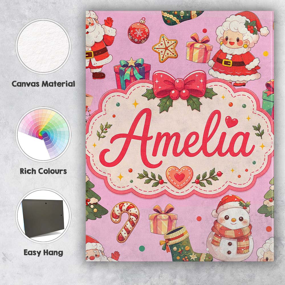 Personalised Name Cute Santa Claus Mrs Custom Modern Room Accent Elegant Feature Canvas Wall Art Print Decor Picture Ready to Hang