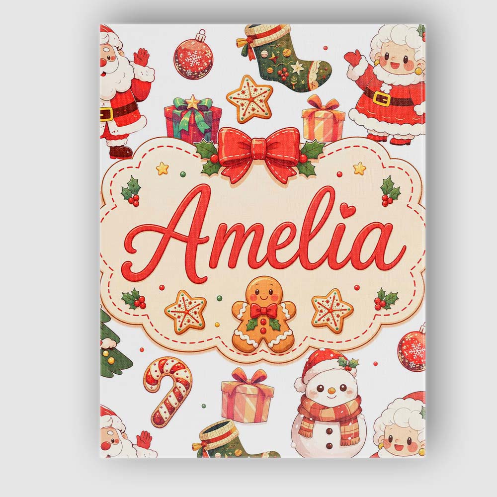 Personalised Name Cute Santa Claus Mrs Custom Modern Room Accent Elegant Feature Canvas Wall Art Print Decor Picture Ready to Hang