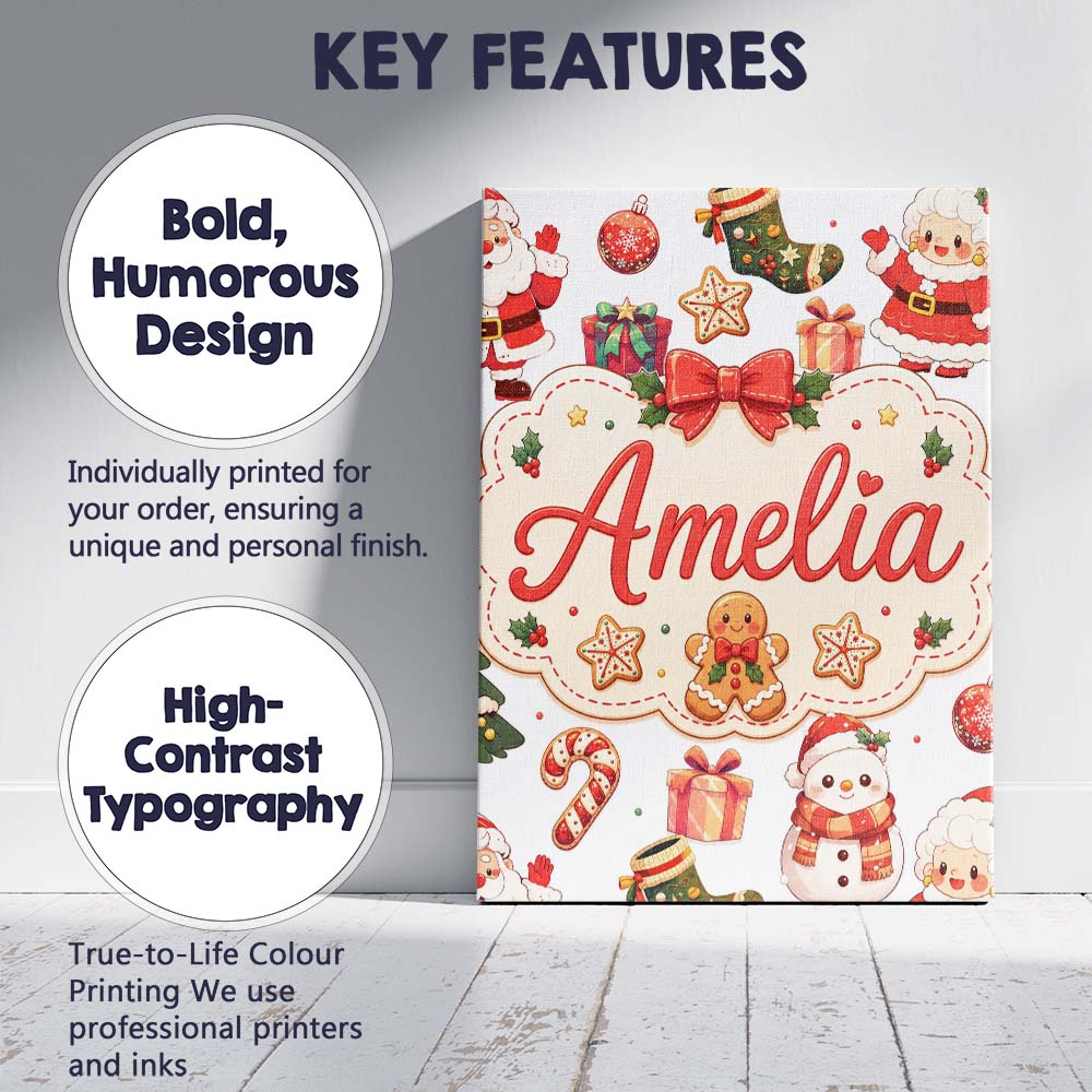 Personalised Name Cute Santa Claus Mrs Custom Modern Room Accent Elegant Feature Canvas Wall Art Print Decor Picture Ready to Hang