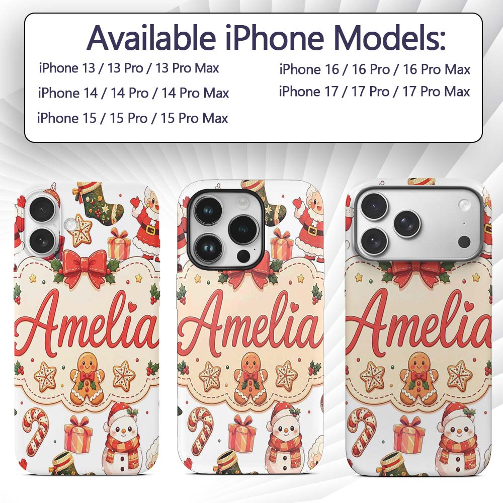 Cute Santa Claus Mrs Claus Snowman Christmas Gift Custom Name Protective Phone Case Mobile Cover Durable Everyday Smartphone Shock Resistant