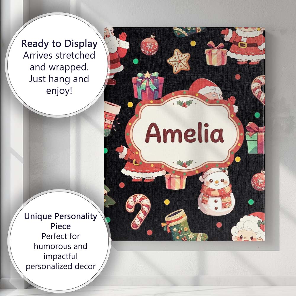 Personalised Name Cute Santa Claus Mrs Custom Modern Room Accent Elegant Feature Canvas Wall Art Print Decor Picture Ready to Hang