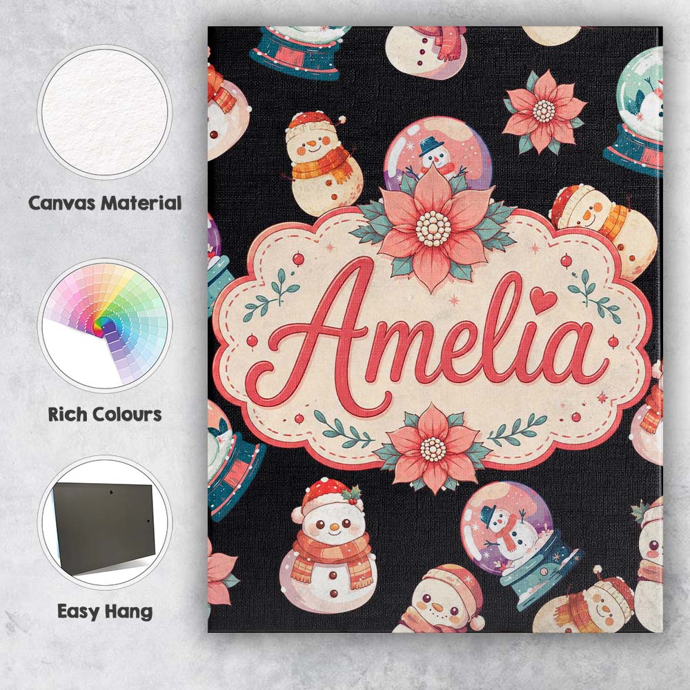 Personalised Name Cute Snowman Snow Globe Custom Unique Gift Idea Elegant Feature Canvas Wall Art Print Decor Picture Ready to Hang