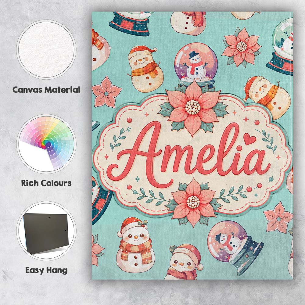 Personalised Name Cute Snowman Snow Globe Custom Unique Gift Idea Elegant Feature Canvas Wall Art Print Decor Picture Ready to Hang