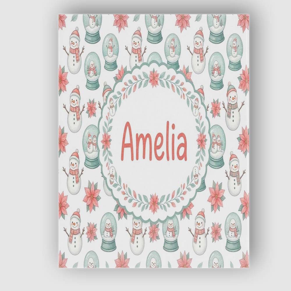 Personalised Name Cute Snowman Snow Globe Custom Unique Gift Idea Elegant Feature Canvas Wall Art Print Decor Picture Ready to Hang