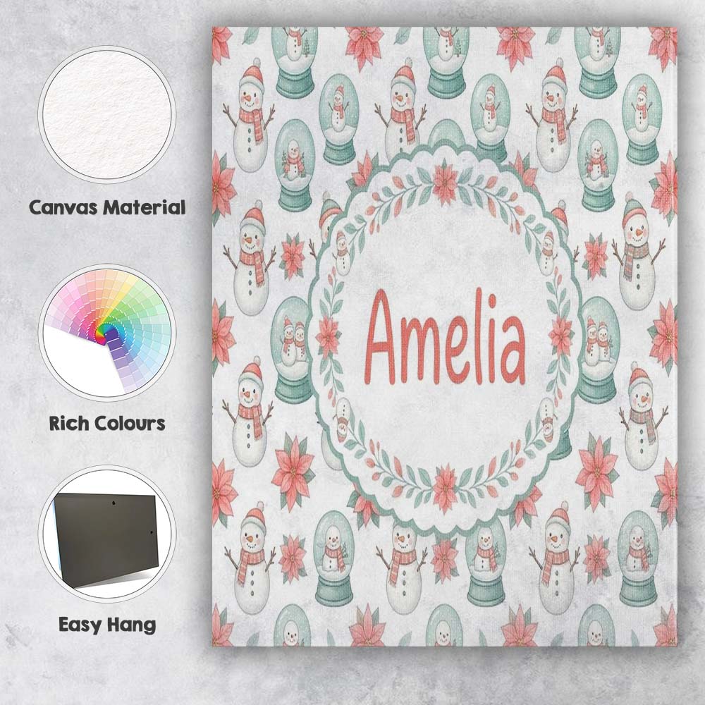 Personalised Name Cute Snowman Snow Globe Custom Unique Gift Idea Elegant Feature Canvas Wall Art Print Decor Picture Ready to Hang