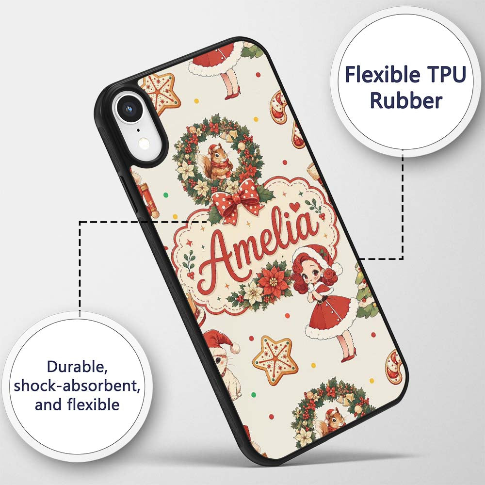 Cute Christmas Nutcracker Wreath Cake Candy Cane Custom Name Protective Phone Case Mobile Cover Durable Everyday Smartphone Shock Resistant