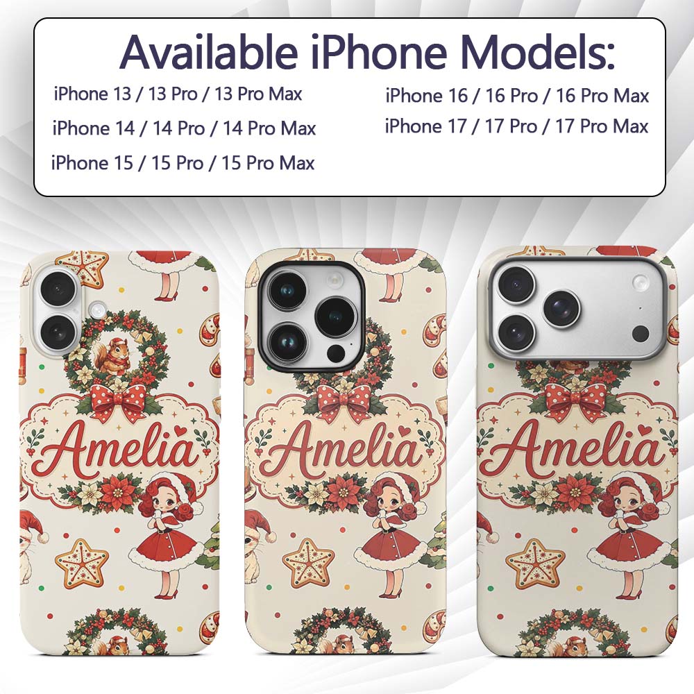 Cute Christmas Nutcracker Wreath Cake Candy Cane Custom Name Protective Phone Case Mobile Cover Durable Everyday Smartphone Shock Resistant