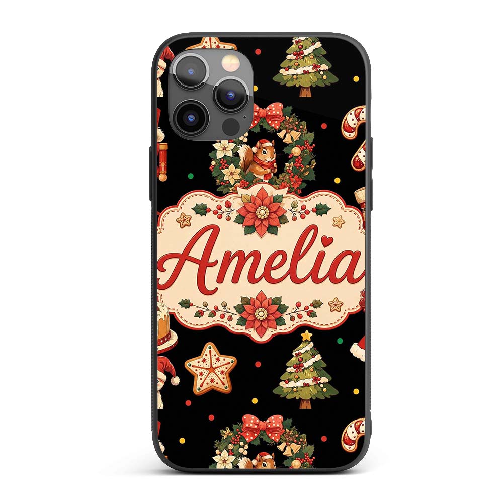 Cute Christmas Nutcracker Squirrel Cake Candy Custom Name Protective Phone Case Mobile Cover Durable Everyday Smartphone Shock Resistant