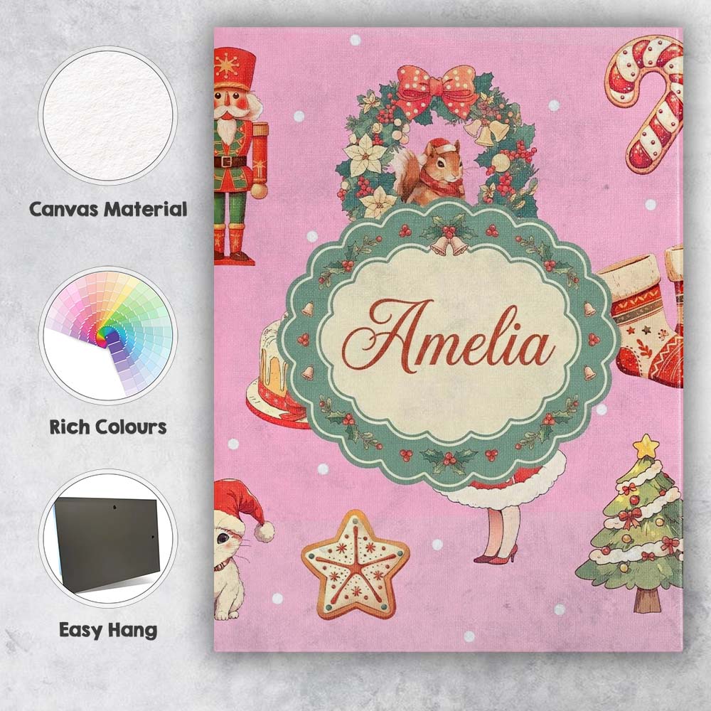Personalised Name Cute Christmas Nutcracker Custom Bespoke Interior Contemporary Canvas Wall Art Print Decor Picture Ready to Hang