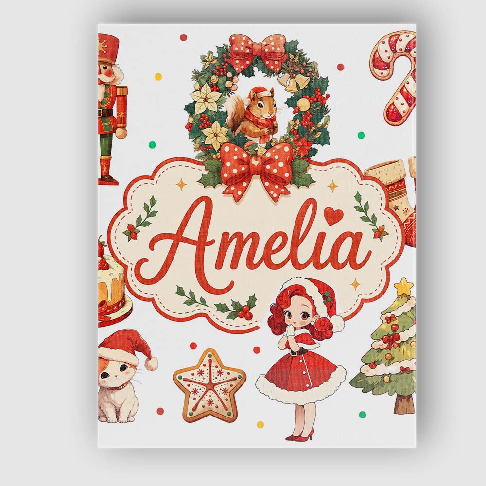Personalised Name Cute Christmas Nutcracker Custom Bespoke Interior Contemporary Canvas Wall Art Print Decor Picture Ready to Hang
