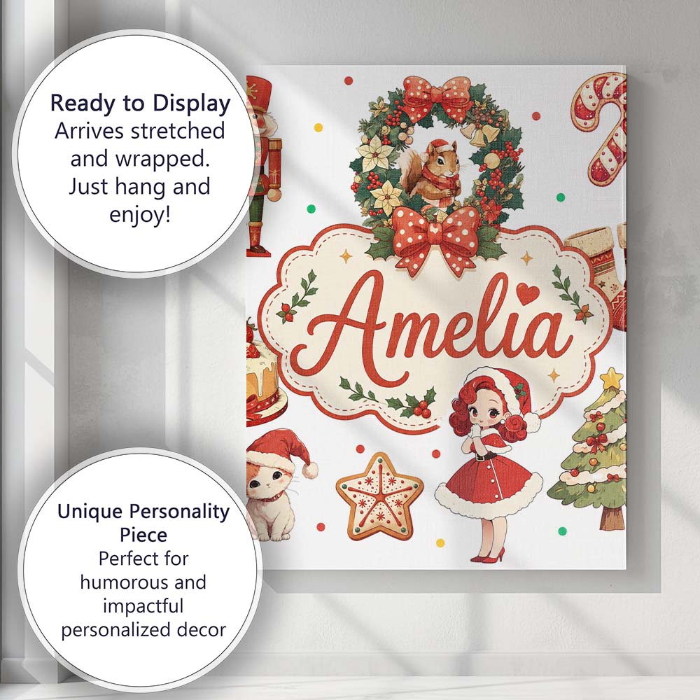 Personalised Name Cute Christmas Nutcracker Custom Bespoke Interior Contemporary Canvas Wall Art Print Decor Picture Ready to Hang