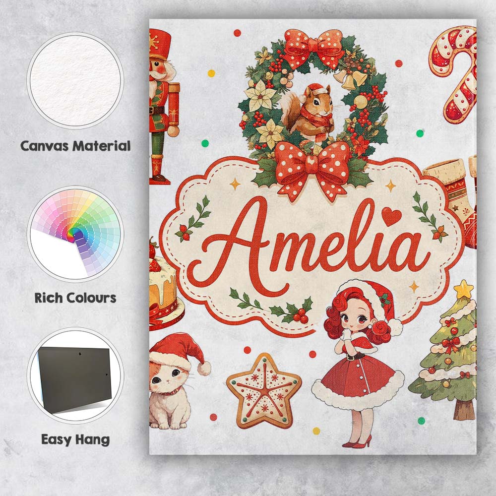 Personalised Name Cute Christmas Nutcracker Custom Bespoke Interior Contemporary Canvas Wall Art Print Decor Picture Ready to Hang