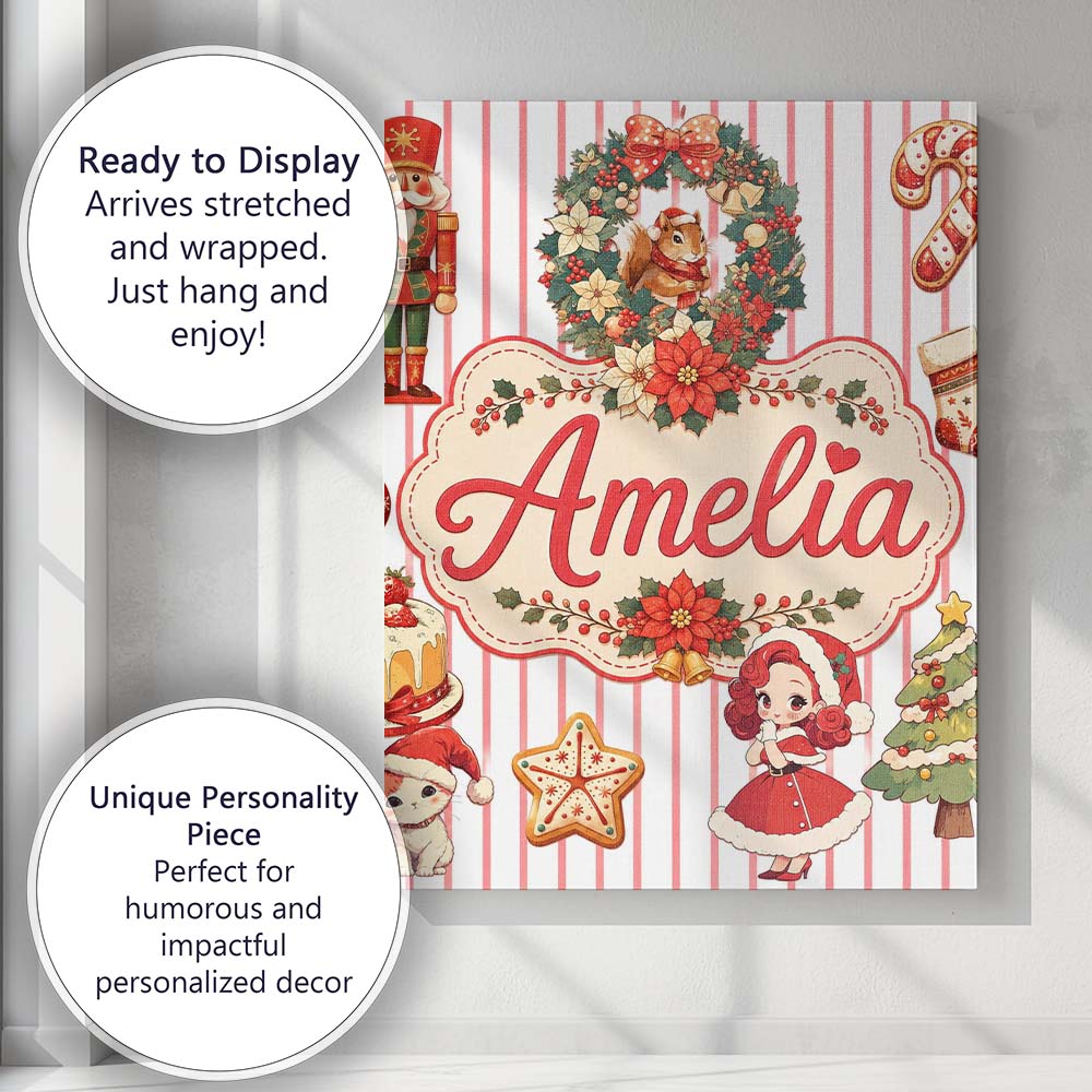 Personalised Name Christmas Nutcracker Custom Modern Room Accent Elegant Feature Canvas Wall Art Print Decor Picture Ready to Hang